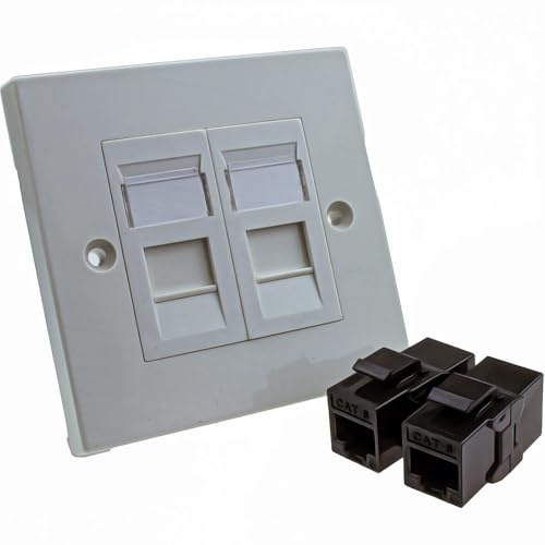 kenable Keystone Netzwerkdose 2 Port Cat6 RJ45 Durchgangskupplung Unterputz Blende Weiß 85x85mm