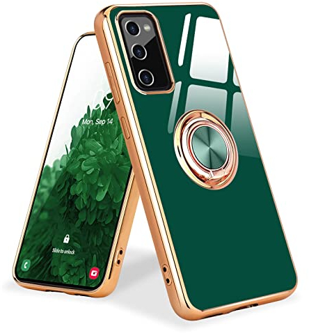 Urarssa Kompatibel mit Samsung Galaxy S20 FE 4G/5G Hülle mit 360 Grad Ring Ständer Handyhülle Galvanik Schutzhülle Magnetischer Autohalterung Stoßfest Hülle für Samsung Galaxy S20 FE 4G/5G, Grün