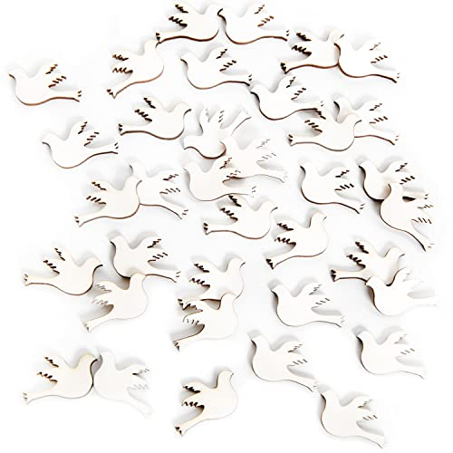 Logbuch-Verlag 35 Mini Tauben Deko Hochzeit Taufe Streuteile aus Holz weiß Natur kleine Friedenstauben Vögel Hochzeitsdeko 3,5 x 3 cm