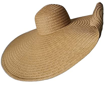 GOWEGB Grand chapeau de plage pour femme avec écran solaire - Chapeau de paille à large bord - Chapeau de paille surdimensionné, a-kaki, taille unique