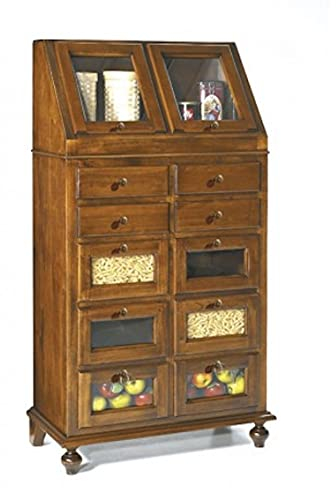 Mar.c.a. Design - Küchenmöbel aus Pappelholz Farbe Nussbaum Dunkel, Spender Schrank, Hochschrank mit Kommode - Arte Povera Made in Italy