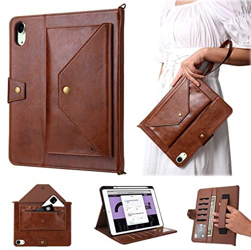 RuiRdot iPad Mini 6 Stand Case, PU Leather Smart Wallet Case with Card Slots/Pen Holder Soft TPU Back Shell Multifunction Zipper Pocket Shoulder Bag Compatible for iPad Mini 6th Gen 8.3 (Brown)