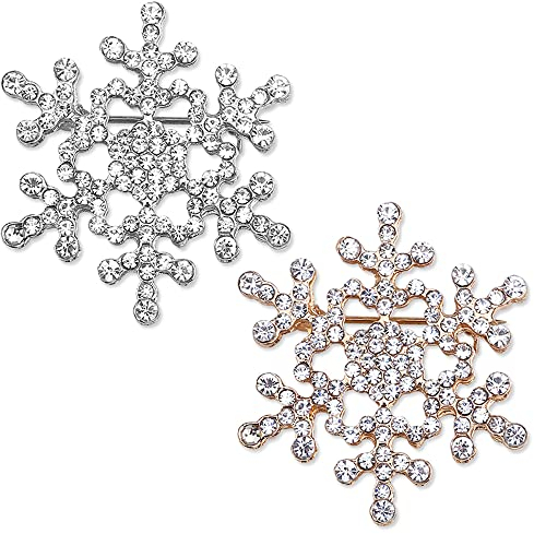Nifocc 2 Stück Schneeflocken Brosche Glitzernden Strasssteinen Brosche Anstecknadel Pins Damen Blume Brosche für Frauen Kleid Pullover Mantel Hochzeiten Weihnachten Partys Dekorative - Gold Silber