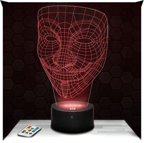 Lampephoto.fr - Lampe Anonymous 3D Touch Nachtlicht, Hacker | Made in France, Sockel & Größe wählbar, dimmbar, Batterie/USB, HD-Lasergravur, Geschenk für Technikfans