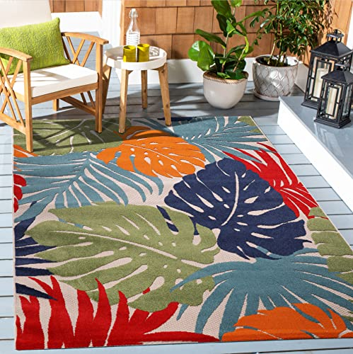 SANAT Outdoor Teppich Wetterfest - Outdoorteppiche für den Innen und Außenbereich, Balkon Teppich Wasserabweisend, Strapazierfähige Teppiche für Terrasse Garten und Wohnzimmer, Mehrfarbig 80 x 150 cm