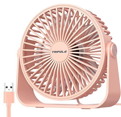 TriPole USB-Tischventilator, 3 Geschwindigkeiten, Luftstrom, Mini-Tischventilator, 360°-Drehung, tragbarer persönlicher Ventilator für Büro, Schlafzimmer, Outdoor-Camping, 1,5 m Kabel, rosa