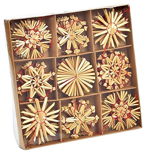 Strohsterne Christbaumschmuck für Weihnachten | Weihnachtsbaumanhänger aus Stroh | Anhänger (Klassisches Set 36 STK 6cm)