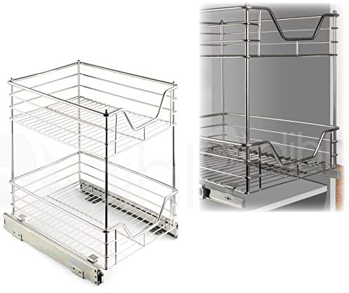 Dihl 295mm Slide Pull Out Wire Basket Kitchen Cabinet Base Unit Larder Cupboard Soft Close for 400mm Cupboard Carcasses