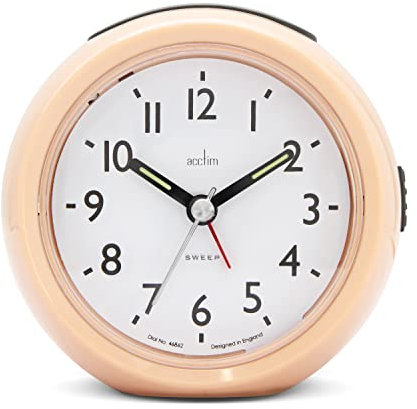 Acctim Grace Non-Ticking Sweep Analogue Bedroom Alarm Clock Pink Grapefruit