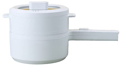 Yuehuamech Electric Hot Pot 2L Non- Stick Electric Frying Pan Ceramic Coating Electric Cooker with Steam Rack and Lid Multi Cooker Mini Electric Skillet for Travel Dormitory Home
