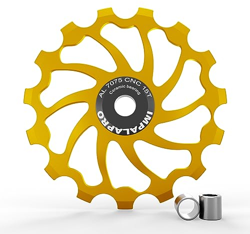 IMPALAPRO Fahrrad Schaltröllchen 15T/17T AL7075 CNCmit Keramiklagern - Fahrrad Schaltwerk Riemenscheibe - Fahrrad Schaltwerk - Schaltrollen (15T Golden)