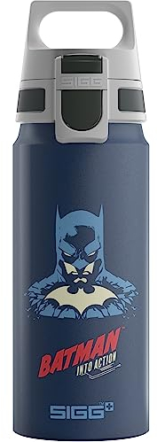 SIGG - Alu Trinkflasche Kinder - WMB ONE Batman - Kohlensäuregeeignet - Auslaufsicher - Federleicht - BPA-frei - Klimaneutral Zertifiziert - Sport & Schule - Blau - 0,6L