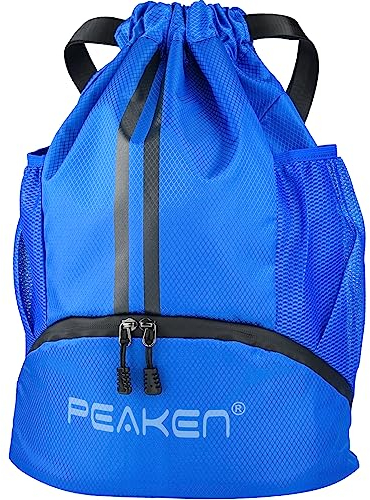 Peaken Sport Rucksäcke Unisex Turnbeutel Damen Wasserdicht,Fussball Rucksack mit Schuhfach für Fitnessstudio, Schule und Outdoor-Aktivitäten
