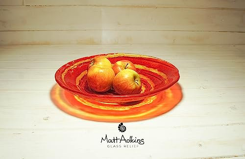 Red Yellow Swirl Fruit Glass Bowl 29cm(12) - Handmade by Matt Adkins in Dorset, UK