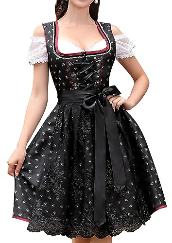 Clearlove Women Oktoberfest Costumes Cosplay Dirndl Dress 3 Piece German Halloween Costume Maid Outfit Black X-Large