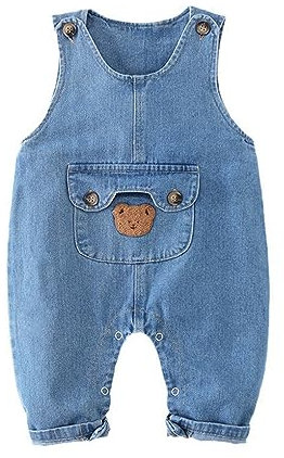 ACMEDE Salopette Bimba, Salopette Bimbo Bambino Jeans Tuta Orso Cartone Animato Blu Salopette Moda Denim Tempo Libero Tuta da Neonata Neonato Jeans Jumpsuit per Bambina 0-24 mesi