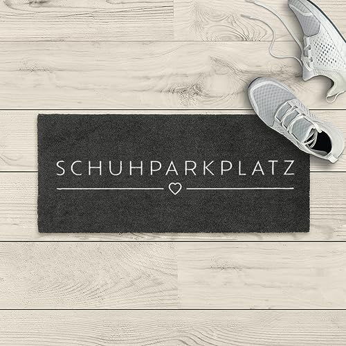 LA KO Waschbare Fußmatte 33 x 75 cm - hochwertig Bedruckte Fußmatte aus Deutschland - Türmatten mit modernem Design (anthrazit_Schuhparkplatz)