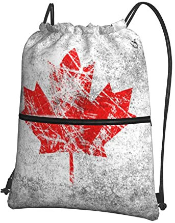 AABSTBFM Retro-Rucksack mit Kanada-Flagge und Kordelzug – langlebiger und leichter Rucksack für Sport, Fitnessstudio, Reisen, Einkaufen, Schule und mehr