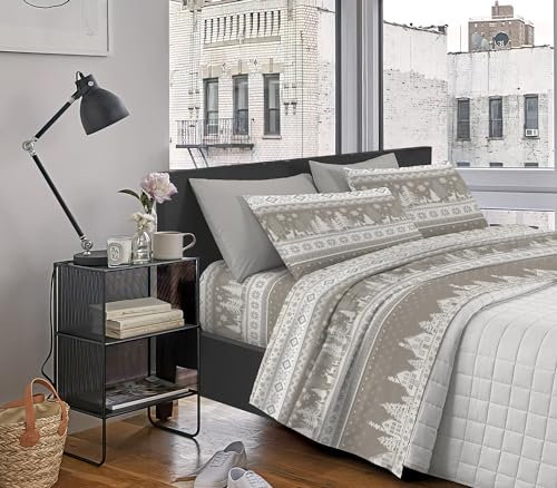 IlGruppone Completo Letto Lenzuola, parure, Flanella Calda e Morbida,Made in Italy Anti Pilling Felpato Flanellato (1 Piazza, Inverno516Beige)
