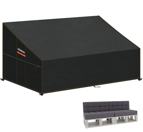 HEIMUNI Abdeckhauben für Sofas Wasserdicht Abdeckung Abdeckplane für Palettenauflage Abdeckung für 3 Sitzer Lounge Sofa Abdeckung Gartencouch Schutzhülle Palettenmöbel Palettensofa 255x99x80/40cm