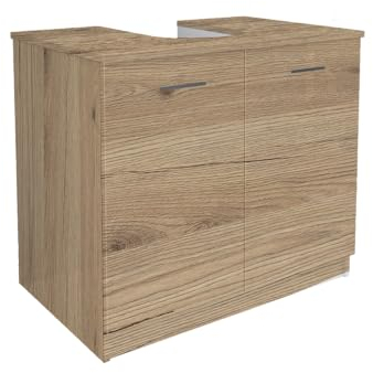 Mama Store Copricolonna Mobile in Kit da Montare Sottolavabo con 2 Ante Quercia Naturale, L. 70cm x P. 46cm x H.62cm