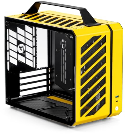 Mechanic master C28 case | 17.9L Ultra-Compact Portable Handle MATX Compatible with 240 Aio /162mm air-Cooler Options SFX & ATX Power Supply Compatible Space-Saving PC case Case (Vitality Yellow)