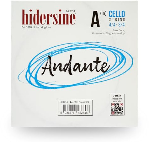 Hidersine Andante CELLO A String For 4/4-3/4 Size. Steel Core, Alloy String For Longevity & Ease of Playing Feel. Excellent Tone & Great Value. For Students With Full Sized or 3 Quarter Cellos