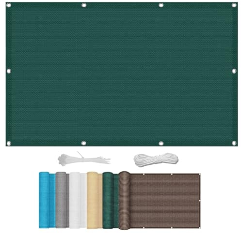 Schattierungsnetz mit Ösen 1.6 x 8.5 m Atmungsaktiv Sonnenschirm Segel Wasser Luftdurchlässig mit Ösen Befestigungs Kit für Garten Balkon Terrasse Patio, Dunkelgrün