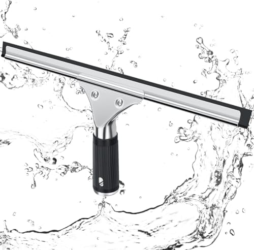 Kasanni 30cm Fensterabzieher Profi, Edelstahl Fensterwischer mit Gummilippe, Duschabzieher Schwarz für Dusche,Badezimmer,Spiegel,Glas-Reinigung, Fensterreinigung, Duschabzieher, Fensterreiniger (A)
