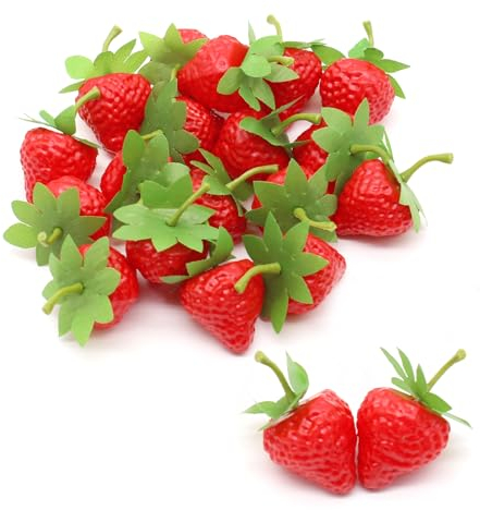 Wondora 20 Stück Künstliche Rote Simulierte Erdbeere, Simulierte Kunststoff Obst, Lebensechte Dekoration, Simulierte Kleine Requisiten, Dekoration Für Zuhause, Party, Fotografie, Requisiten (Rot)
