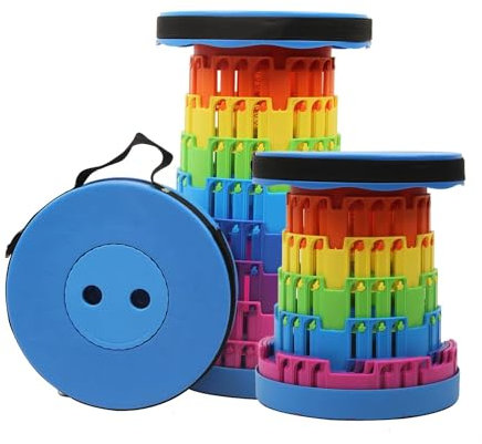 Tabouret Pliant Portable, Tabouret Pliant Camping réglable en Hauteur 6,5-45 cm, Siège rétractable ou Repose-Pieds pour Voyages,File d'attente, Barbecue, pêche, Cuisine, Charge Maxi 180 kg/397 LB