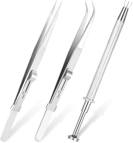 Tucnoeu 3 Stück Piercing Zange für Kugeln Edelstahl Diamant Locking Pins Schmuck Pinzette Piercing Kugel Zange Geeignet für Schmuck, Perlen, Präzisionsteile für Uhren