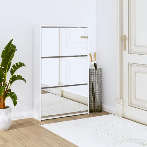Natulvd Schuhschrank mit 3 Schubladen, schmaler Schuhschrank, Aufbewahrungs-Organizer mit 3 Klappschubladen, Flur Schuhständer, Spiegel-Sideboard-Einheit, 63 x 17 x 102,5 cm (Weiß glänzend)