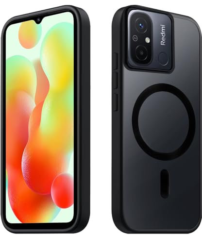 Tawarror Magnetische für Xiaomi Redmi 12C Hülle, Matt Transluzente Handyhülle für Redmi 12C Schutzhülle PC Rückseite Kratzfest TPU Stoßfest Anti-Fingerabdruck, Schwarz