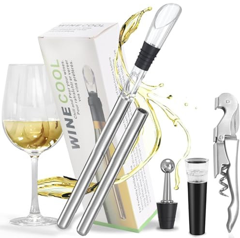 Minnhua 6 en 1 Kit Enfriador de Botellas de Vino Enfriador Botellas Vino con Varilla de Enfriamiento con Accesorios Vinhos Enfriador de Vino Blanco Tapón Aireador para Los Amantes del Vino