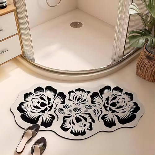 Arc-shaped Shower Mat - Curved Shower Mats, Fast Drying Curved Bath Mat for Round and Corner Shower, Strong Absorbent Corner Bath Mat, Rubber Non-Slip Bottom Shower Mat Outside Shower, Easy to Clean(A