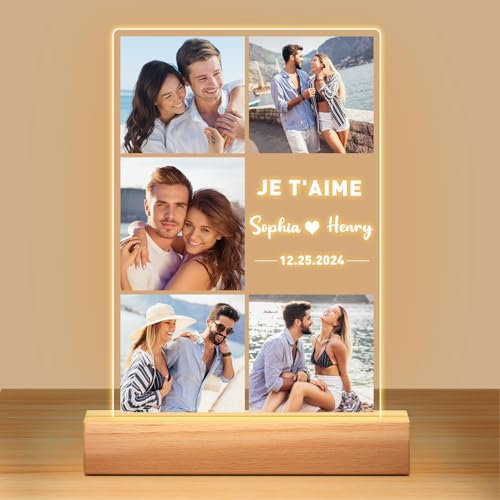 Zokeynice Cadeau Anniversaire Femme & Homme Personnalisé, Cadre Photo Personnalisé avec Photo, Lampe Personnalisée avec Photo, Cadeau Noel Personnalisé Femme Couple Copain Copine Original