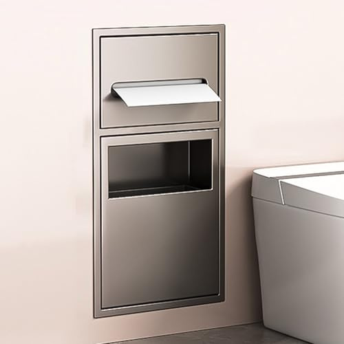 Eingelassene Duschnische,Wandregal-Organizer für Badezimmer Duschregal aus Edelstahl Eingelassener Toilettenpapierhalter Integriertes Mülleimerregal für Küche, Wohnzimmer, Hotel, Wohnbereich