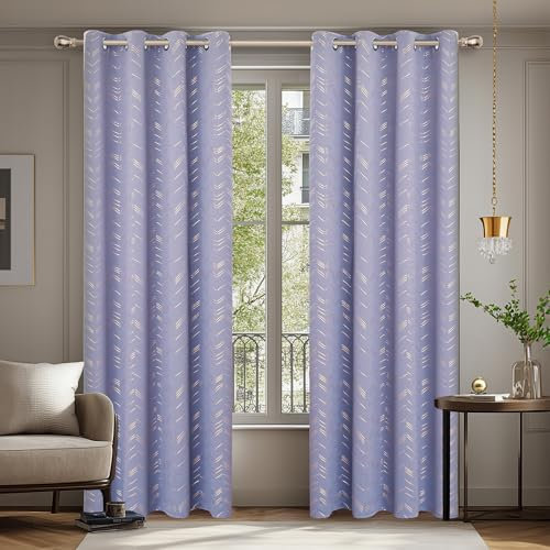 Deconovo Verdunkelungsvorhänge Blickdichte Vorhänge mit Ösen für Schlafzimmer und Wohnzimmer Dicke Thermovorhang Kälteschutz Thermogardine mit Linienmuster, 175x140 cm(HöhexBreite), Lavendel, 2er Set