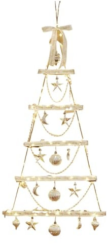 Ancsttu Árbol de Navidad para colgar en forma de escalera, luces LED de madera para pared, árbol de Navidad, luces LED para decoración de Navidad