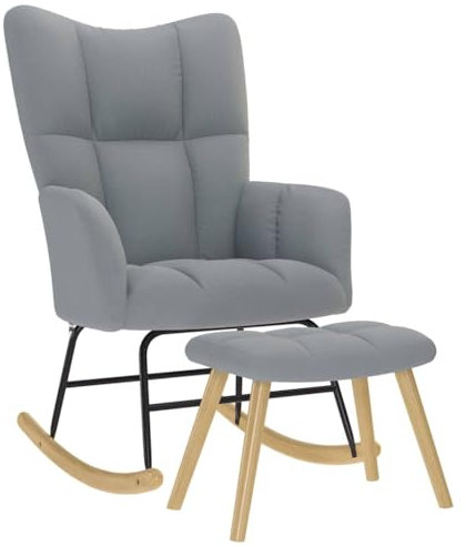 vidaXL Schaukelsessel mit Hocker Hellgrau Stoff, Stuhl, Entspannungsstuhl, Relaxsessel, Wohnzimmerstuhl, Wippe, Stoffstuhl, Stoffschaukelstuhl