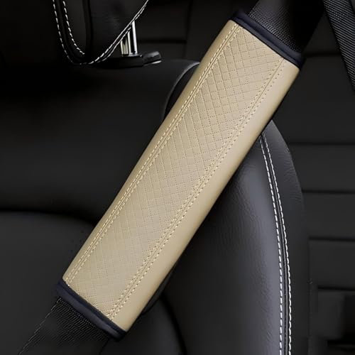 Zbmstjk 2 Stück Gurtpolster Auto für Land Rover Range Rover Evoque/Landmark 2000-2023 2024, SchüTzt Hals Schulter, Weich und Bequem, rutschfest, Sicherheitsgurt Polster, Auto Zubehör,Beige