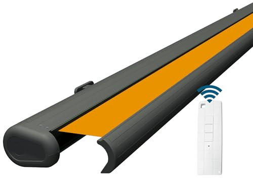 Eclipse Vollkassettenmarkise elektrisch 3,0x2,5 m basaltgraues Gehäuse Markise Balkon Terrassenüberdachung Gelenkarm Polyacryltuch UV-Schutz 50+ Smarthome-fähiger Dooya Motor, Markisentuch: Gelb