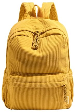 SCOFY FASHION Rucksack aus Cord mit großem Fassungsvermögen für Damen, Schulbüchertaschen, minimalistischer Tagesrucksack, gelb, One size