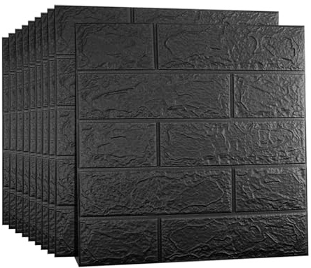 10 PCS 3D Brick Wallpaper, 13×15’’ DIY Self Adhesive Wall Tiles, Waterproof,Masonry Effect, Home Decoration, 3D Wall Panel,Suitable for Kitchen, Bathroom, Living Room (Black, 10-Pack 13x15 in)