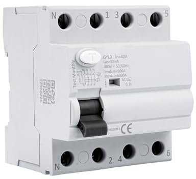 Disjoncteur différentiel 40A 30ma Interrupteur différentiel 4P type A Disjoncteurs électriques AC 380V, Schützt persönliche Sicherheit und verhindert Geräteausfälle aufgrund von Kriechstrom.