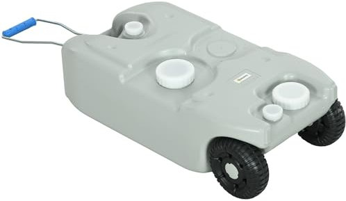 Outsunny Serbatoio Acqua 40L da Campeggio con Ruote, Tanica Acqua Reflue per Camper e Roulotte con Maniglia Regolabile, Tubo e Rubinetto Inclusi, Grigio