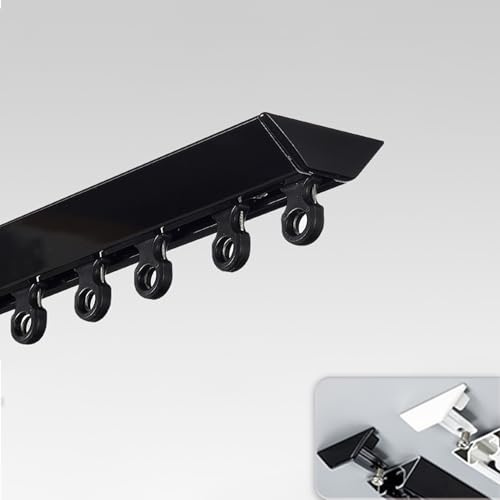 Gardinenschiene 1 Läufig 350cm, Unsichtbare Vorhangschiene Deckenmontage, Schienen Gardinen Vorhang aus Aluminium Schwarz