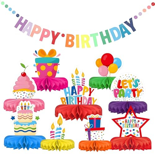 10 Stück Geburtstagsdeko Tisch, Enthält 9 Bunte Waben Tischdekoration Und 1 Happy Birthday Girlande, Festliche Geburtstagsdeko Für Kinderparty, Multifunktionale Festatmosphäre Schaffen