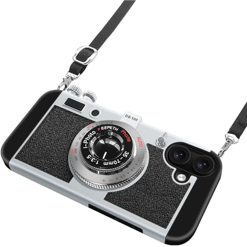 SGVAHY Emily in Paris Phone Case for iPhone 17 Vintage Camera Case Cute 3D Unique Design Cover with Removable Neck Strap Lanyard Silicone Case for Girls Kids Women Black